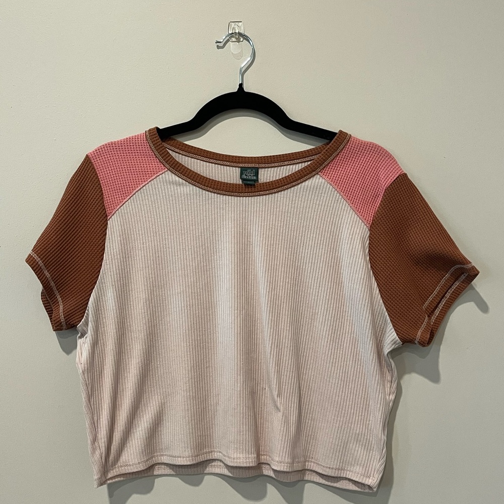 Wild Fable Pink Color-block Crop Top